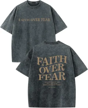 Christian Faith Over Fear Shirt for Men Jesus Religious Shirts Oversized Graphic Tees Acid Wash God T-Shirt