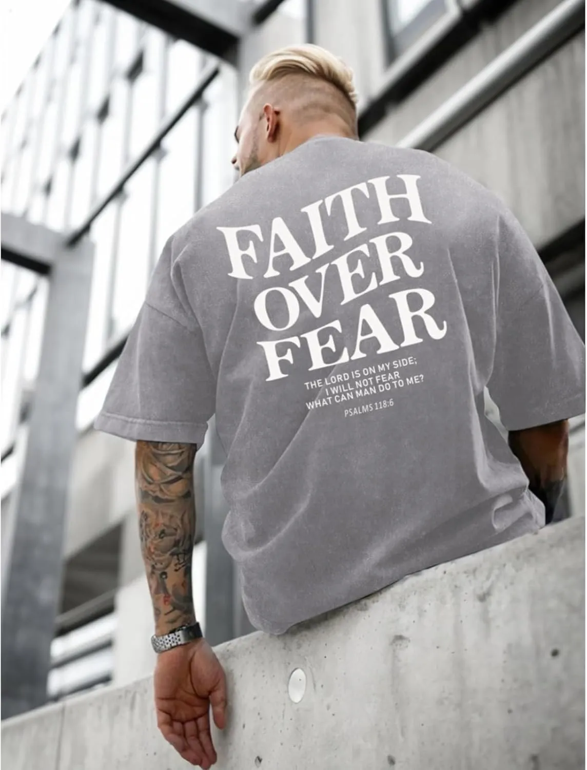 Christian Faith Over Fear Shirt for Men Jesus Religious Shirts Oversized Graphic Tees Acid Wash God T-Shirt