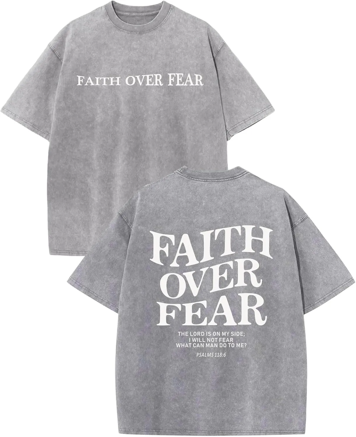 Christian Faith Over Fear Shirt for Men Jesus Religious Shirts Oversized Graphic Tees Acid Wash God T-Shirt