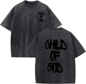 Christian Shirts for Men Child of God Jesus Faith Shirt Oversized Graphic Religious Tees Acid Wash T-Shirt Tops
