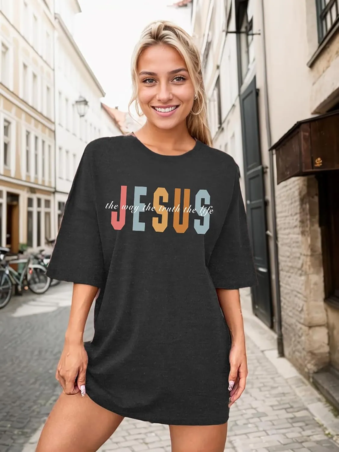 Christian Shirts for Women Oversized Jesus Shirt Faith Graphic Religious Sayings Tee Shirt Drop Shoulder Tops