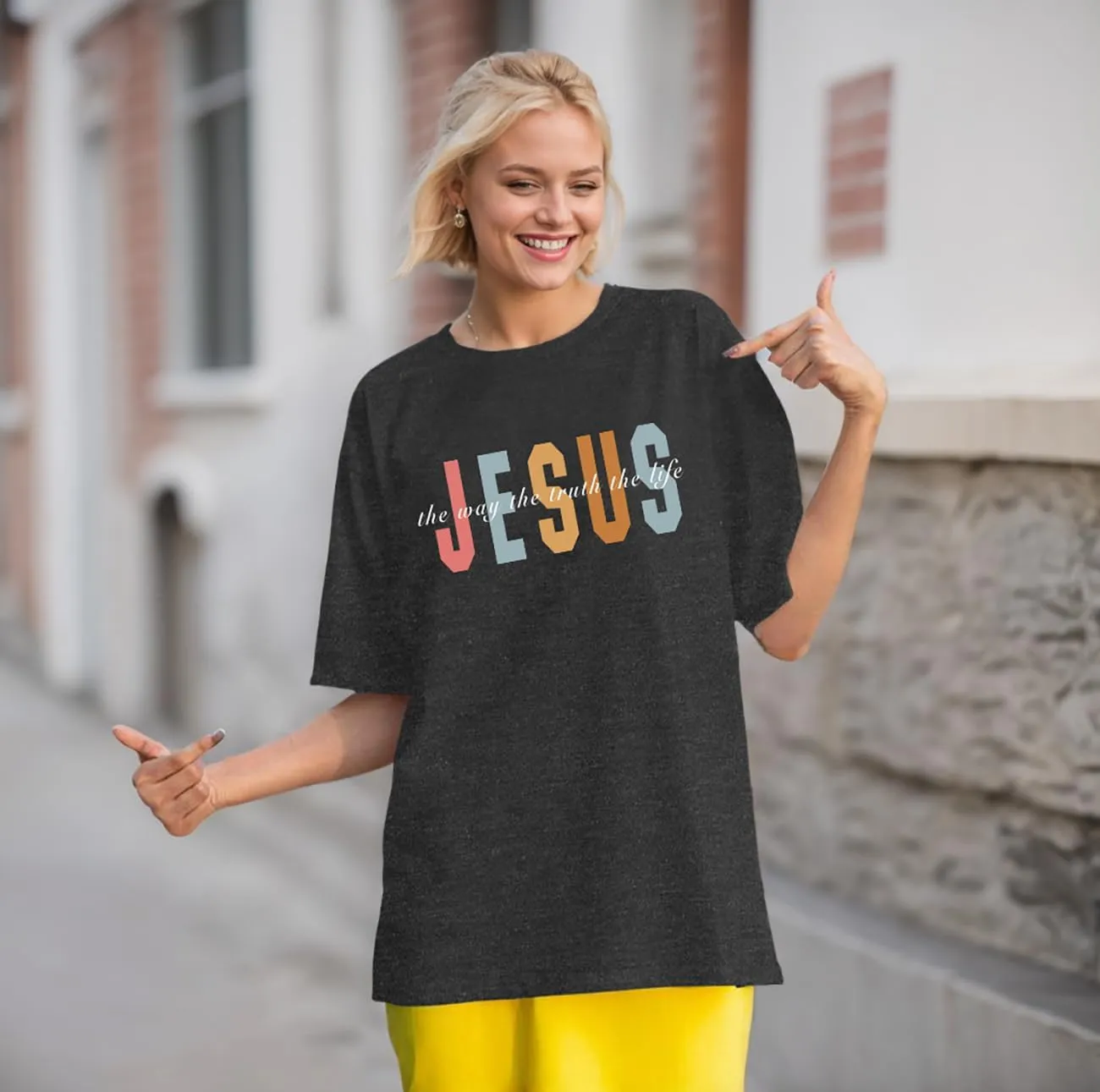 Christian Shirts for Women Oversized Jesus Shirt Faith Graphic Religious Sayings Tee Shirt Drop Shoulder Tops