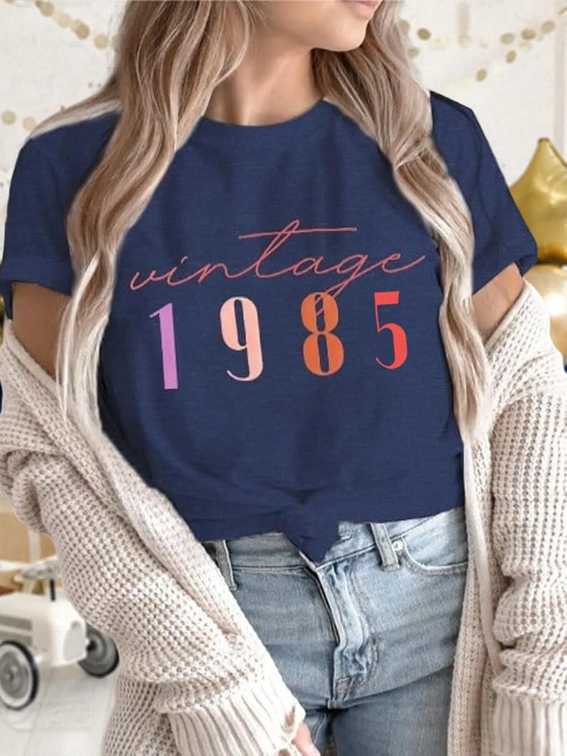 Chulianyouhuo 40th Birthday Gift Women Vintage 1985 T Shirt Letter Print Birthday Party Tops Casual Short Sleeve Tees
