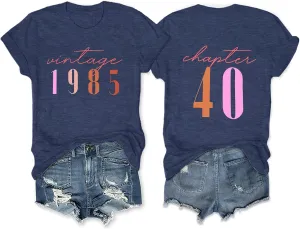 Chulianyouhuo 40th Birthday Gift Women Vintage 1985 T Shirt Letter Print Birthday Party Tops Casual Short Sleeve Tees