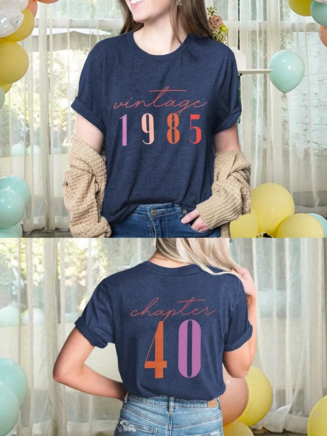 Chulianyouhuo 40th Birthday Gift Women Vintage 1985 T Shirt Letter Print Birthday Party Tops Casual Short Sleeve Tees