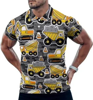 Construction Machines Men's Short Sleeve Polo-Shirts Casual Golf T-Shirt Sports Tees Tops XL