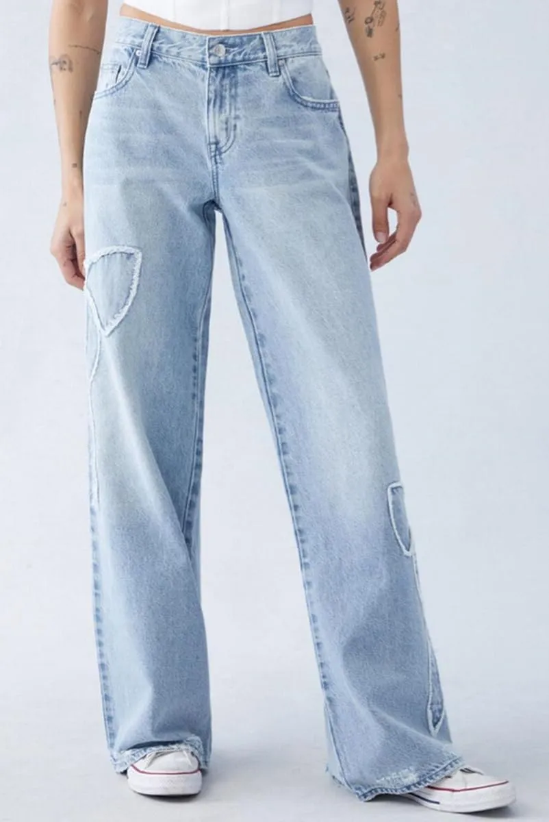 CORIRESHA Women's Straight Leg Frayed Edge Bow-Tie Embroidery High Rise Loose Denim Jeans