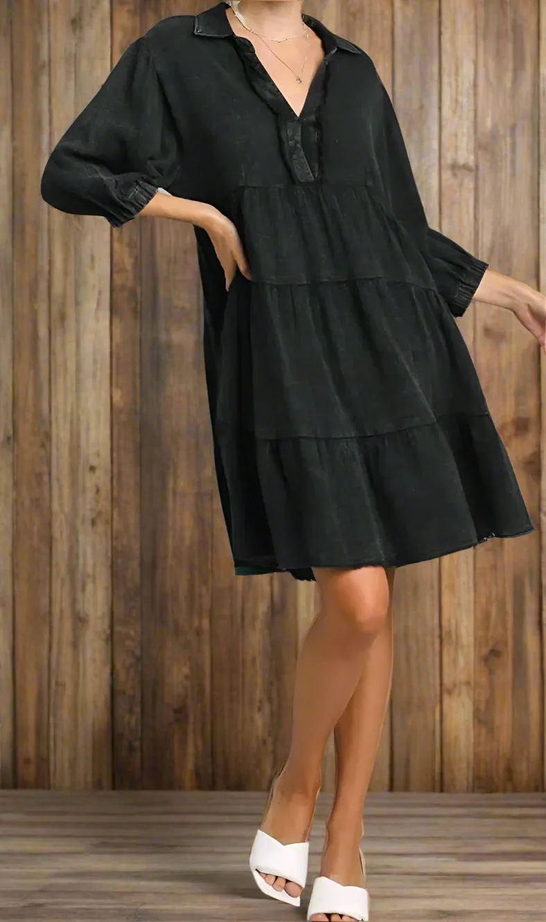 Cotton Gauze Snow Wash Dress Frayed Hem