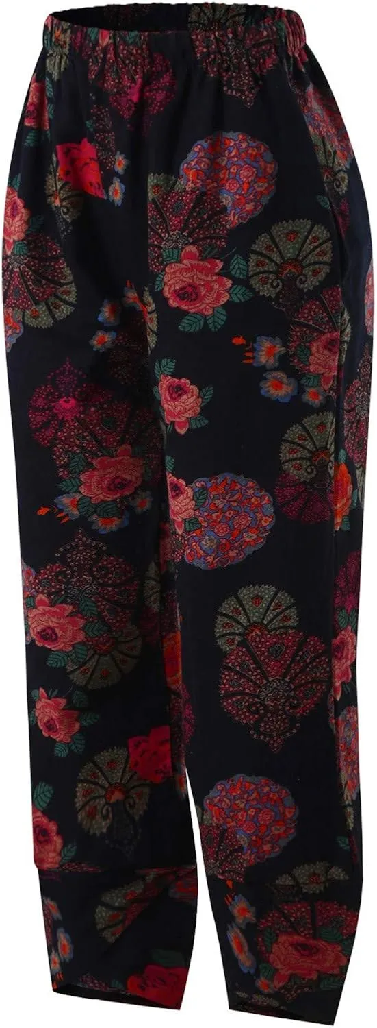 Cotton Linen Casual Summer Capri Pants for Women Cropped Comfy Baggy Trousers Palazzo Lounge Pants, Medium
