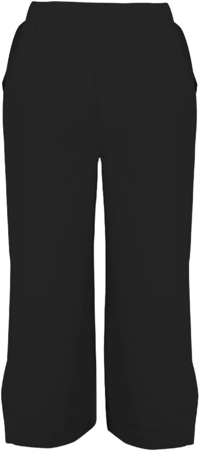 Cotton Linen Cropped Pants for Women Summer Elastic Waist Straight Wide Leg Solid Boho Beach Trouser with Pockets