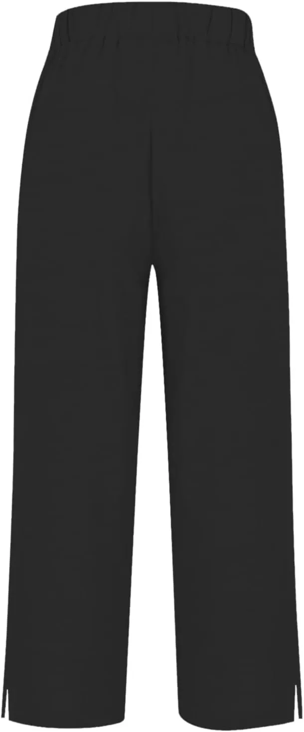 Cotton Linen Cropped Pants for Women Summer Elastic Waist Straight Wide Leg Solid Boho Beach Trouser with Pockets