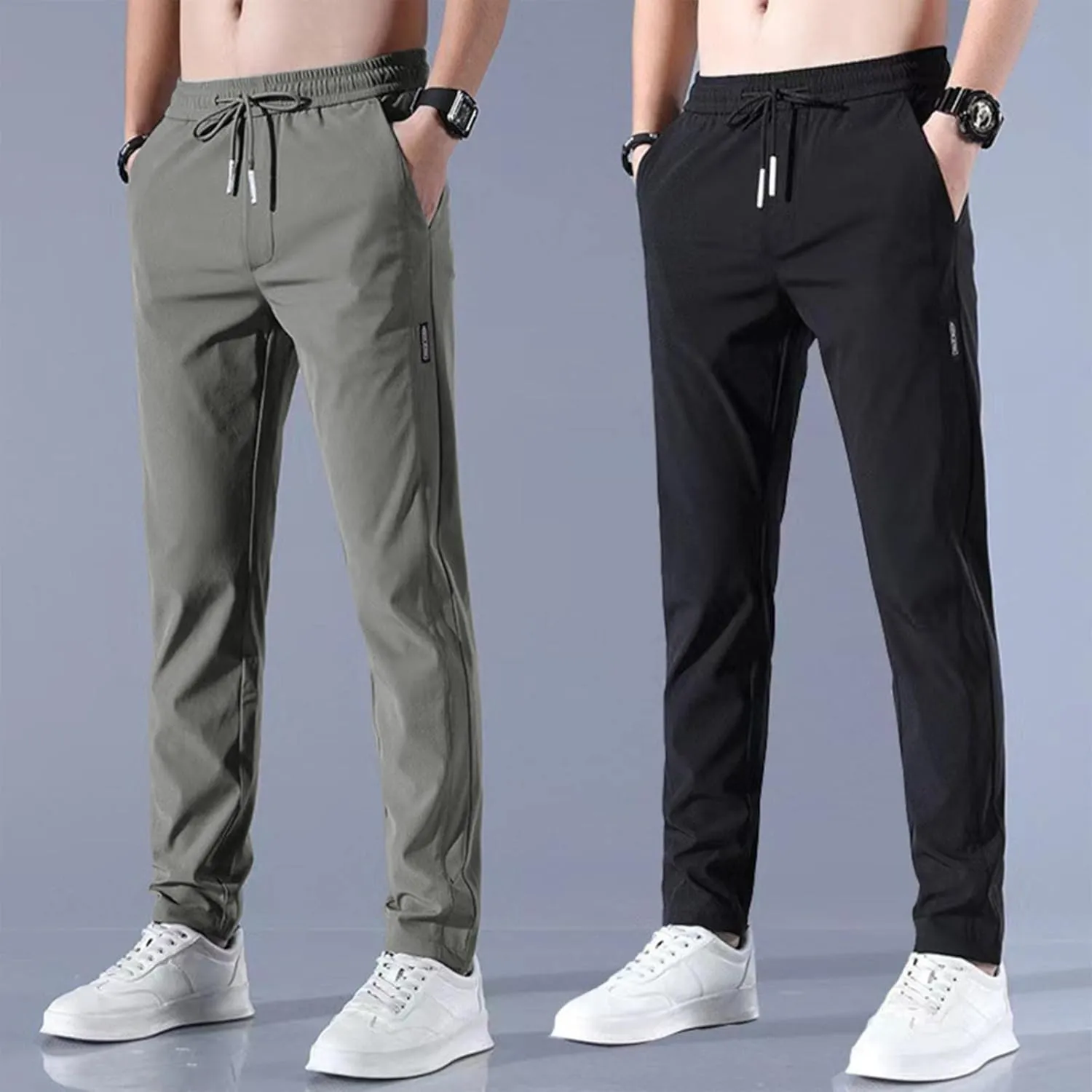 Cotton Linen Pants for Men Casual Loose Fit Pants Outdoor Hiking Trousers Drawstring Elastic Waist Straight Leg Pant