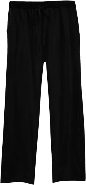 Cotton Linen Pants for Women Summer High Waist Elastic Beach Drawstring Wide Leg Cropped Trousers with Pockets