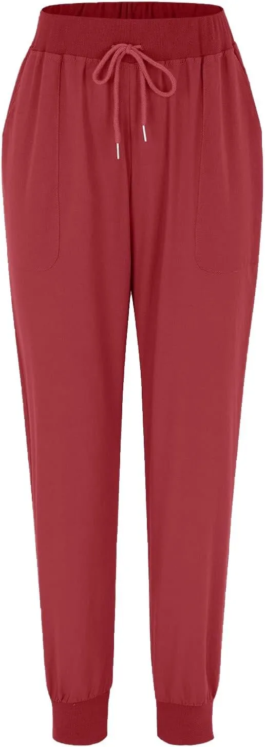Cotton Linen Tapered Pants Womens Jogger Casual Drawstring Back Elastic Waist Pants Casual Trousers with Pockets
