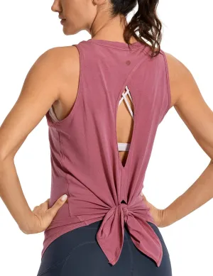 CRZ YOGA Women's Pima Cotton Workout Tanks Tie Back Sleeveless Shirts Yoga Athletic Open Back Sport Gym Tops