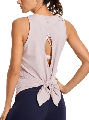 CRZ YOGA Women's Pima Cotton Workout Tanks Tie Back Sleeveless Shirts Yoga Athletic Open Back Sport Gym Tops