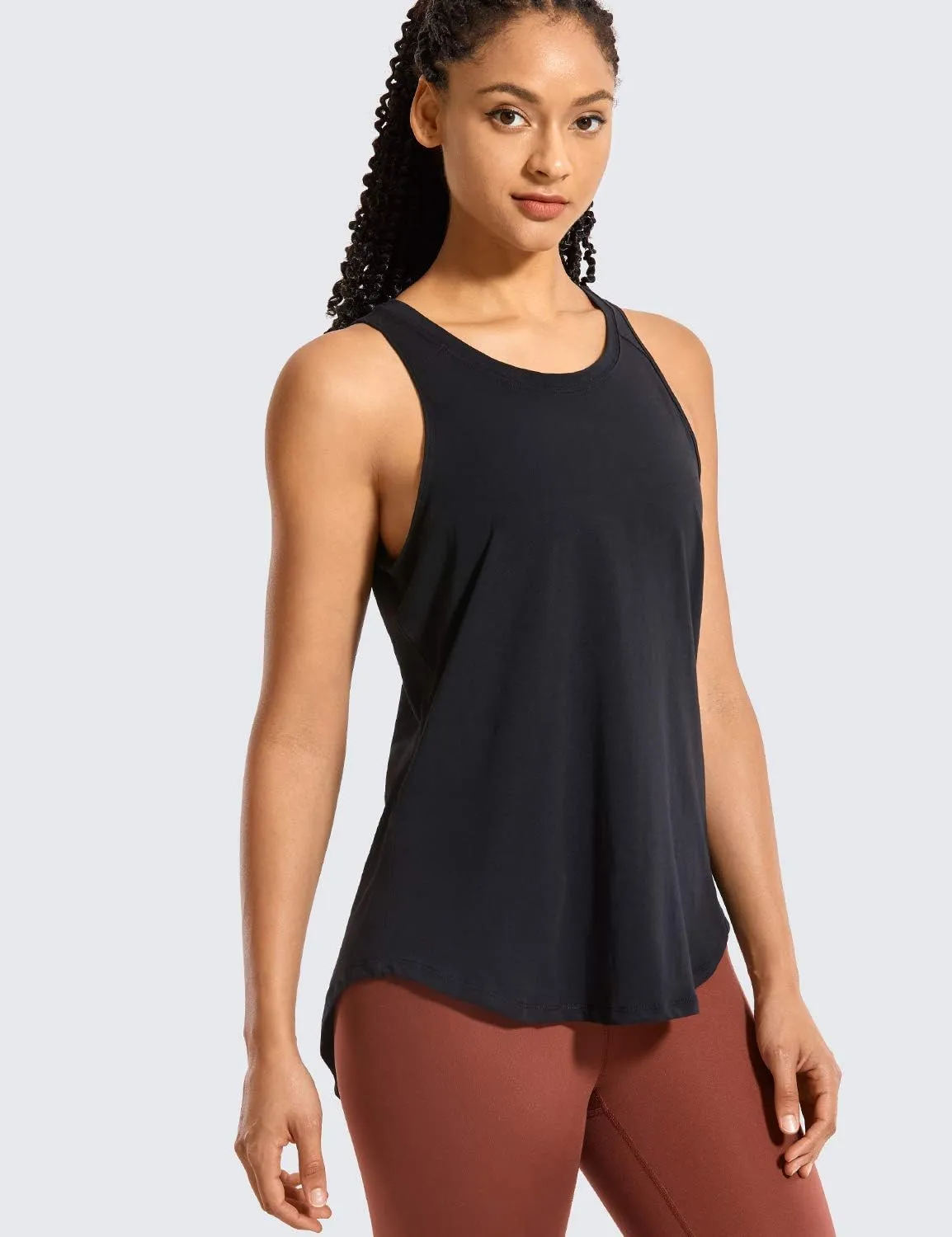 CRZ YOGA Women's Pima Cotton Workout Tanks Tie Back Sleeveless Shirts Yoga Athletic Open Back Sport Gym Tops
