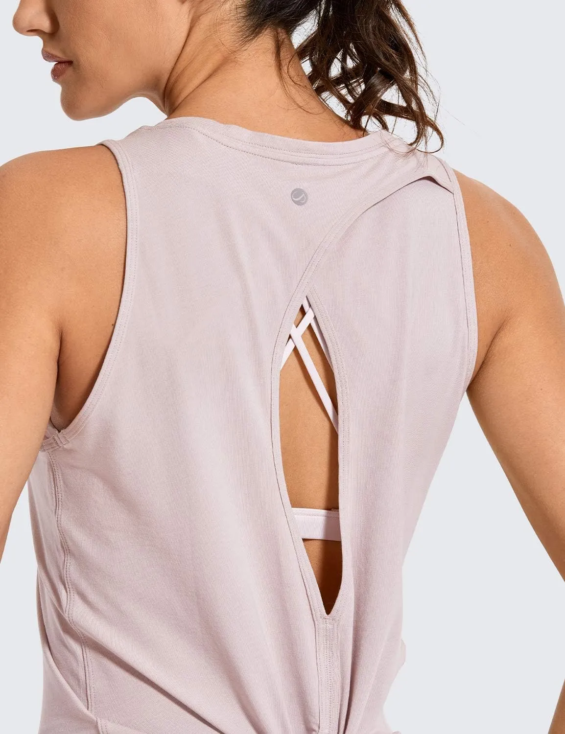 CRZ YOGA Women's Pima Cotton Workout Tanks Tie Back Sleeveless Shirts Yoga Athletic Open Back Sport Gym Tops