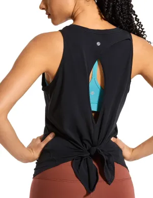 CRZ YOGA Women's Pima Cotton Workout Tanks Tie Back Sleeveless Shirts Yoga Athletic Open Back Sport Gym Tops