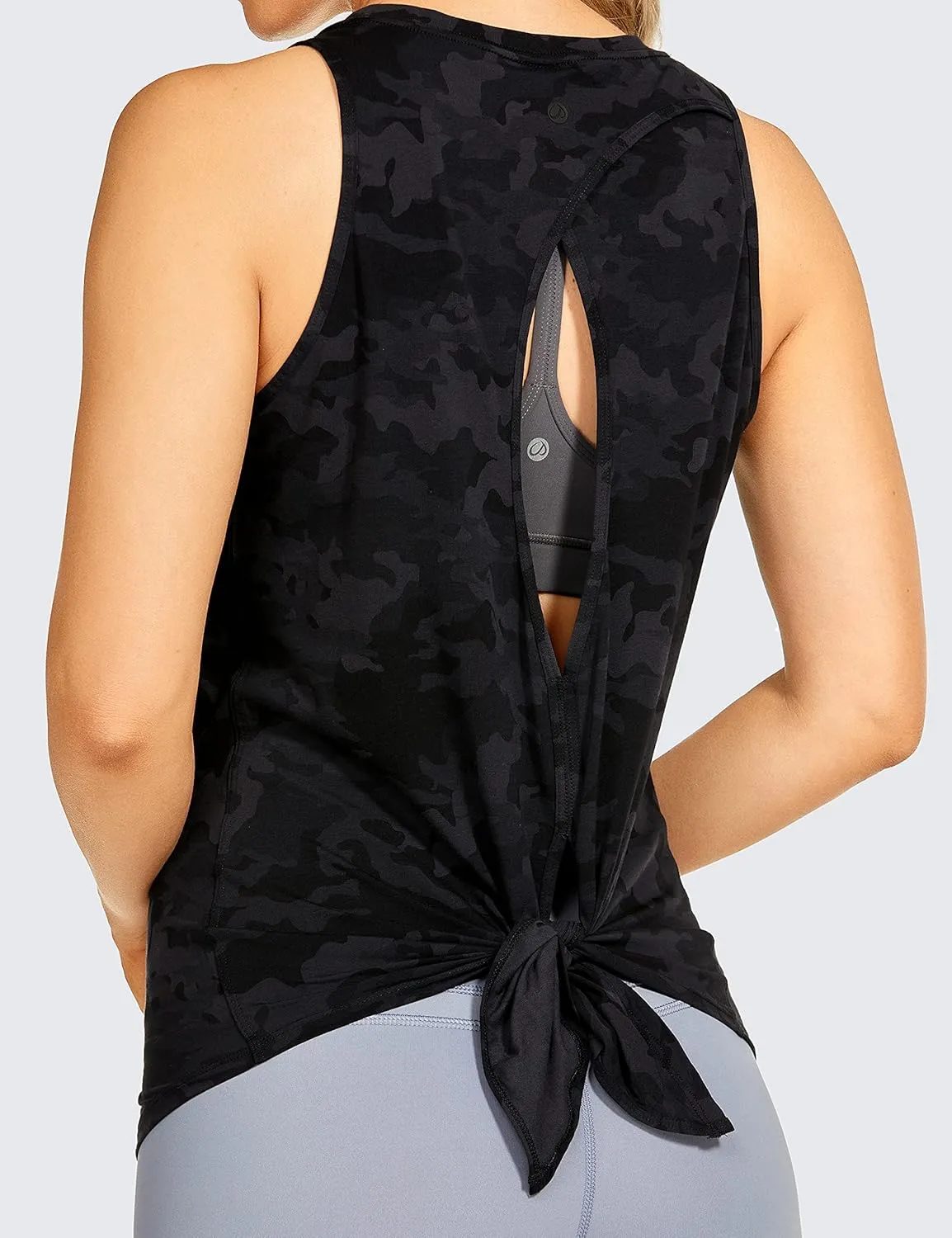 CRZ YOGA Women's Pima Cotton Workout Tanks Tie Back Sleeveless Shirts Yoga Athletic Open Back Sport Gym Tops