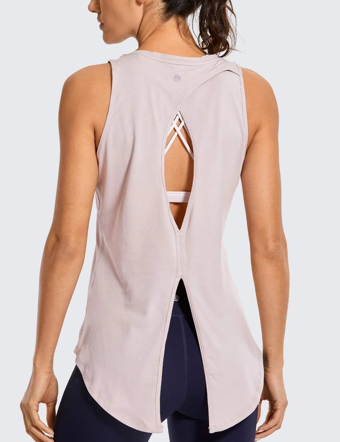 CRZ YOGA Women's Pima Cotton Workout Tanks Tie Back Sleeveless Shirts Yoga Athletic Open Back Sport Gym Tops