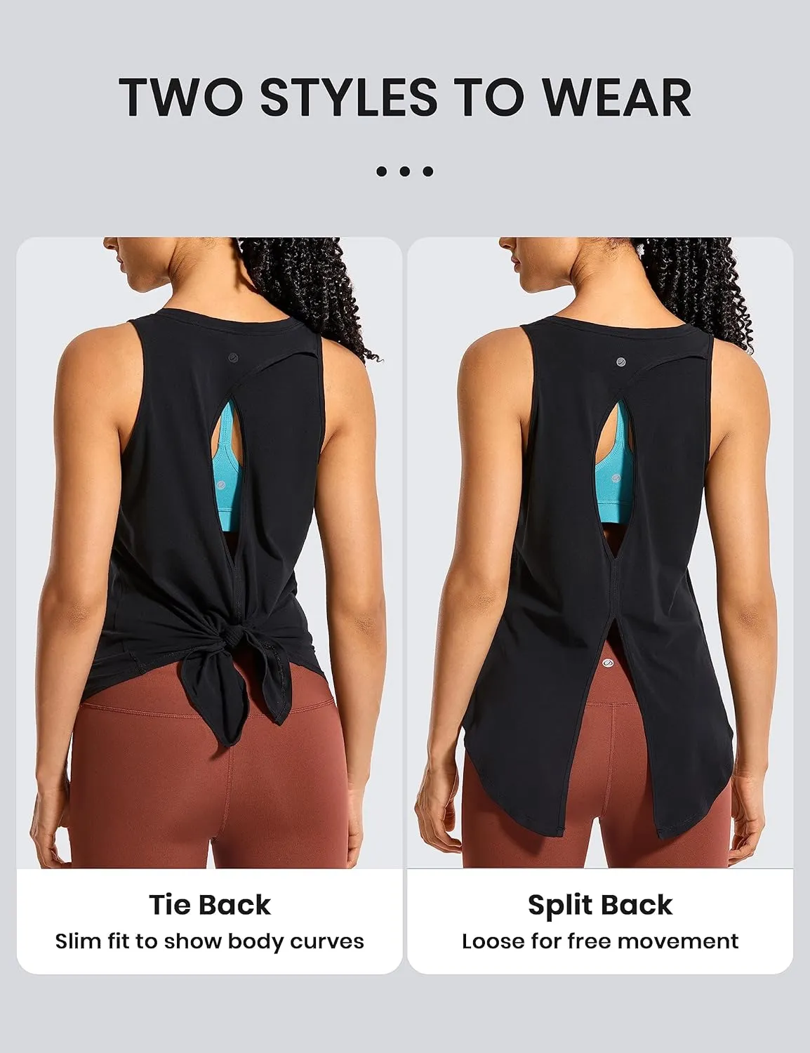 CRZ YOGA Women's Pima Cotton Workout Tanks Tie Back Sleeveless Shirts Yoga Athletic Open Back Sport Gym Tops