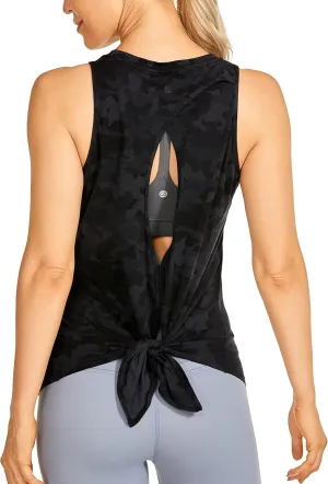 CRZ YOGA Women's Pima Cotton Workout Tanks Tie Back Sleeveless Shirts Yoga Athletic Open Back Sport Gym Tops