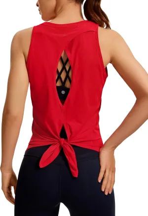 CRZ YOGA Women's Pima Cotton Workout Tanks Tie Back Sleeveless Shirts Yoga Athletic Open Back Sport Gym Tops