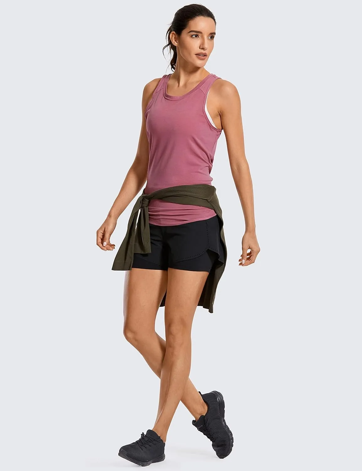CRZ YOGA Women's Pima Cotton Workout Tanks Tie Back Sleeveless Shirts Yoga Athletic Open Back Sport Gym Tops