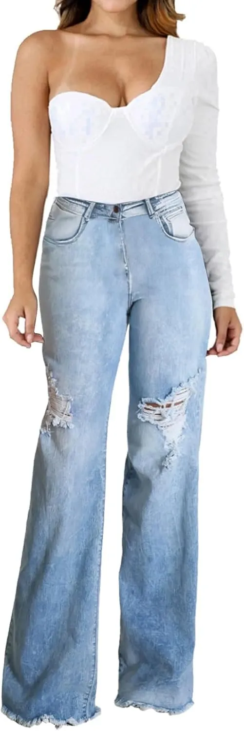 CuteCherry Women Bell Bottom Jeans High Waist Bell Bottom Flared Jean
