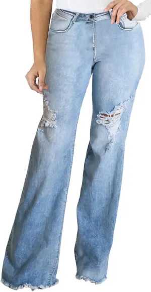 CuteCherry Women Bell Bottom Jeans High Waist Bell Bottom Flared Jean