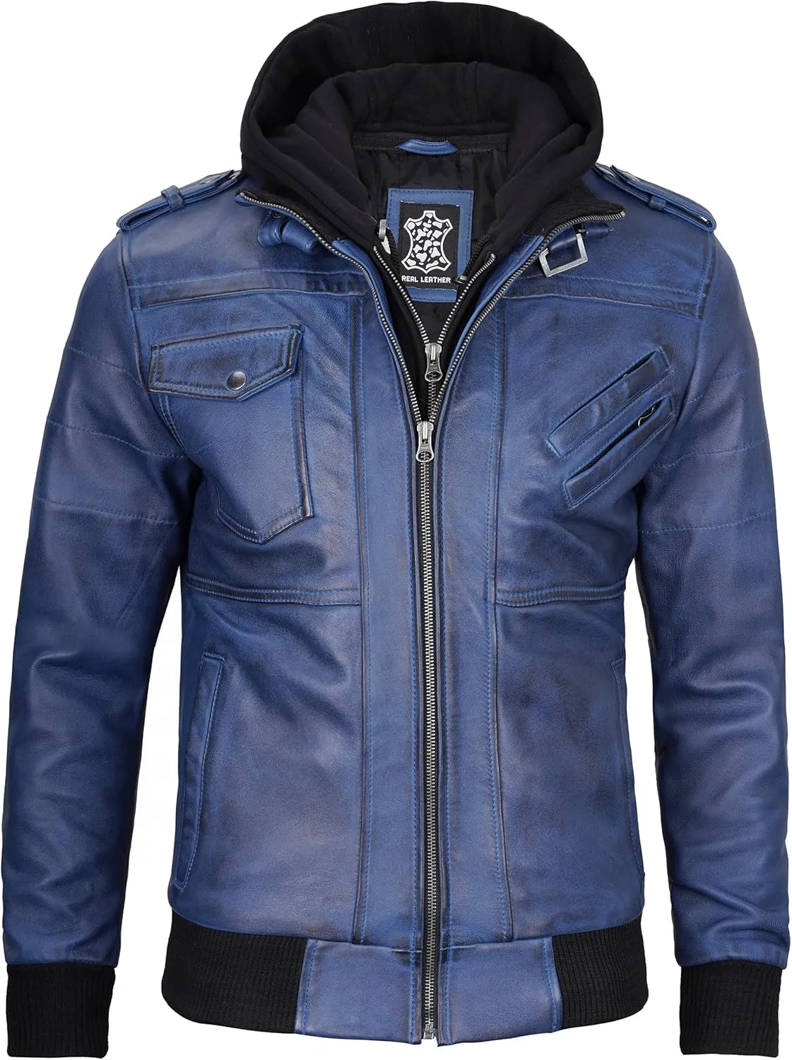 Decrum Hooded Leather Jacket Men - Casual Detachable Hood Leather Jackets for Men