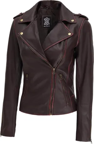 Decrum Leather Jacket Women - Real Lambskin Asymmetrical Style Casual Fashion Leather Jackets For Womens