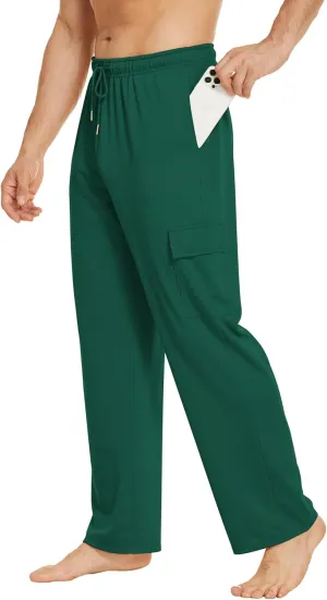 Deyeek Men's Cargo Sweatpants Open Bottom Baggy Sweat Pants for Mens Straight Leg Gym Cargo Sweats Lounge Pants with Pockets
