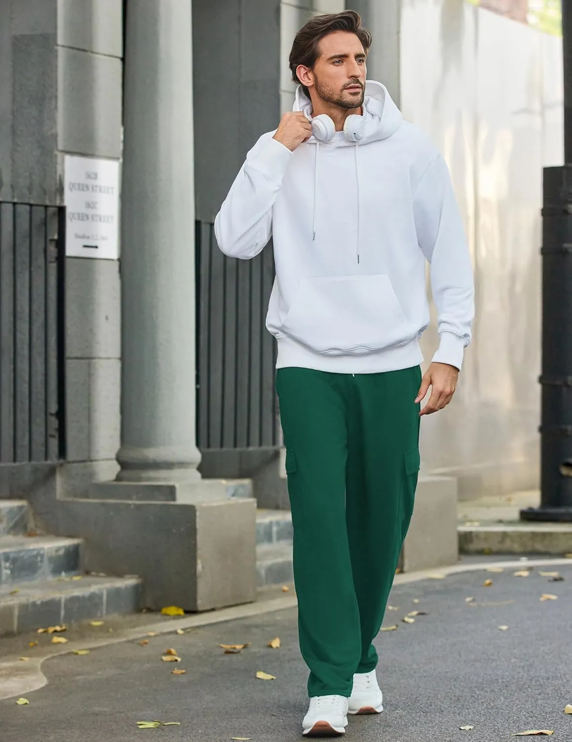 Deyeek Men's Cargo Sweatpants Open Bottom Baggy Sweat Pants for Mens Straight Leg Gym Cargo Sweats Lounge Pants with Pockets