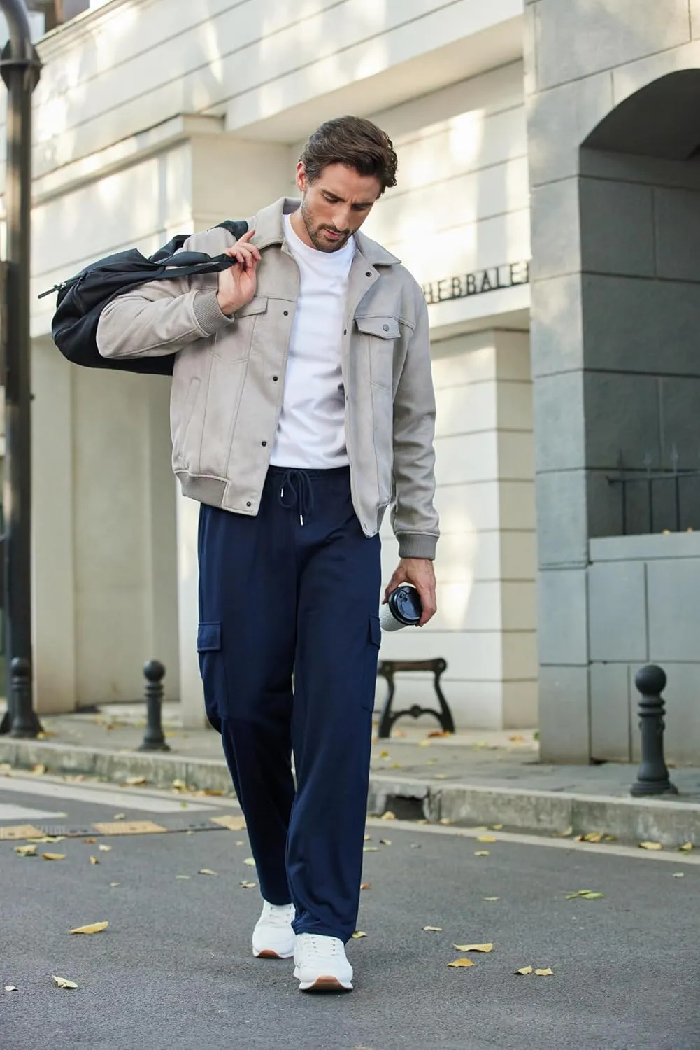 Deyeek Men's Cargo Sweatpants Open Bottom Baggy Sweat Pants for Mens Straight Leg Gym Cargo Sweats Lounge Pants with Pockets