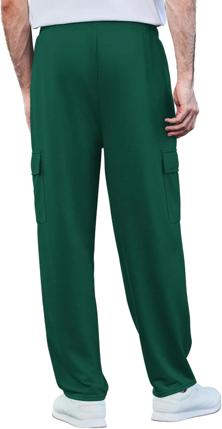 Deyeek Men's Cargo Sweatpants Open Bottom Baggy Sweat Pants for Mens Straight Leg Gym Cargo Sweats Lounge Pants with Pockets