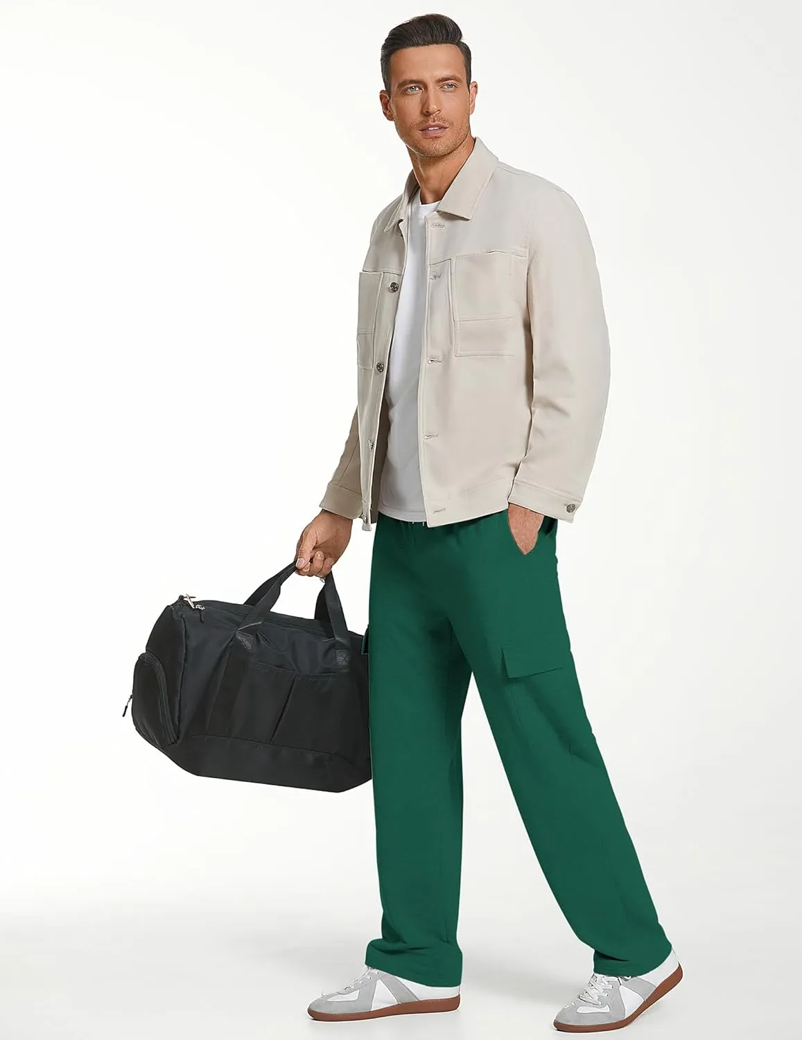 Deyeek Men's Cargo Sweatpants Open Bottom Baggy Sweat Pants for Mens Straight Leg Gym Cargo Sweats Lounge Pants with Pockets