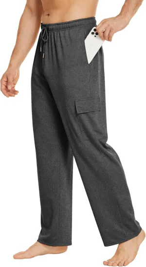Deyeek Men's Cargo Sweatpants Open Bottom Baggy Sweat Pants for Mens Straight Leg Gym Cargo Sweats Lounge Pants with Pockets