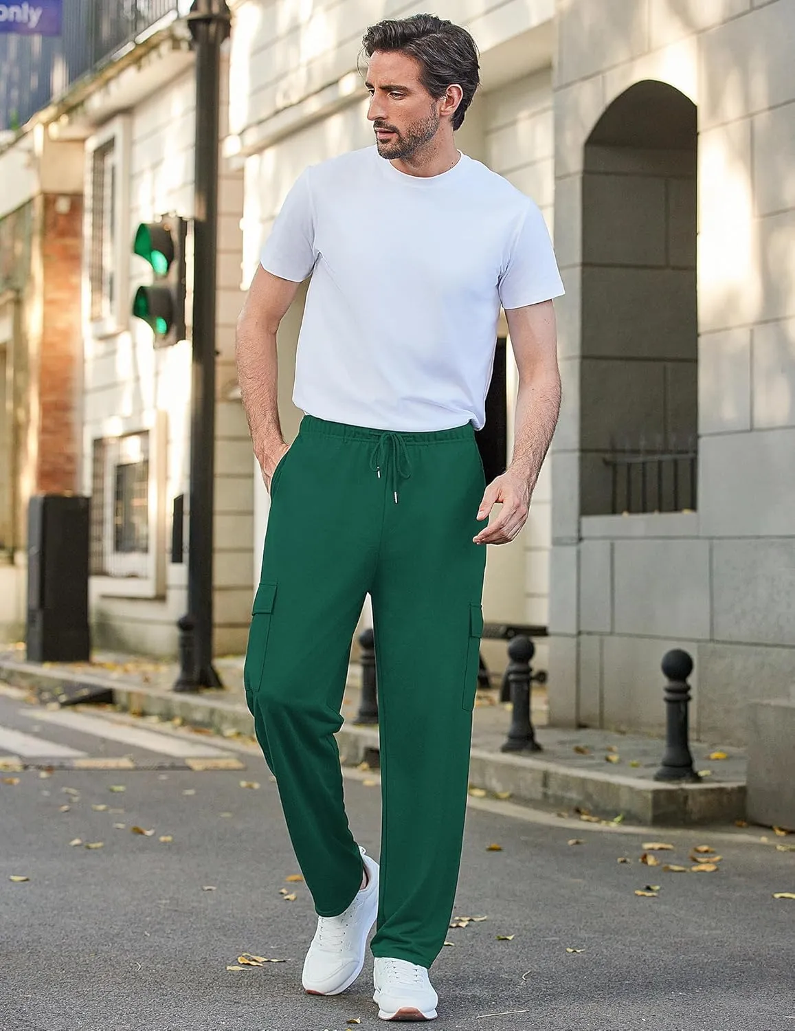 Deyeek Men's Cargo Sweatpants Open Bottom Baggy Sweat Pants for Mens Straight Leg Gym Cargo Sweats Lounge Pants with Pockets