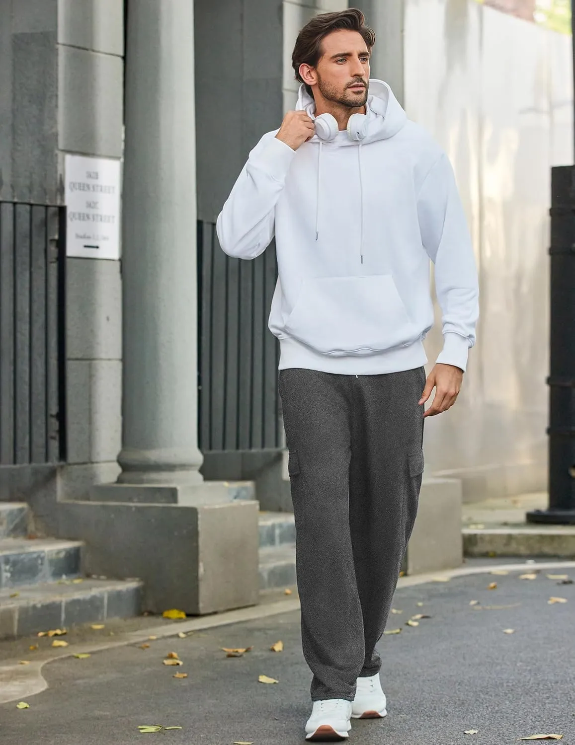 Deyeek Men's Cargo Sweatpants Open Bottom Baggy Sweat Pants for Mens Straight Leg Gym Cargo Sweats Lounge Pants with Pockets