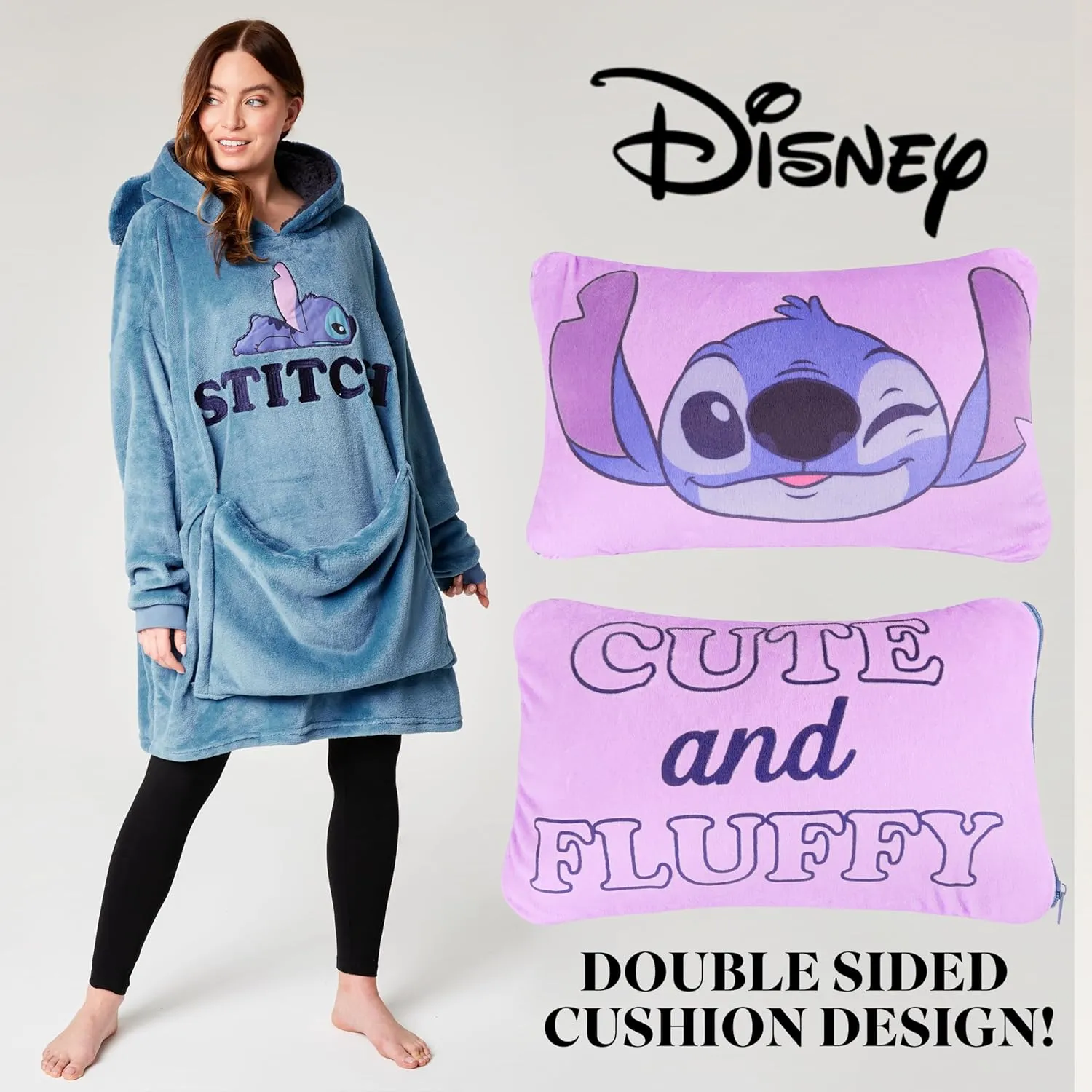Disney Stitch Blanket Hoodie - Adults 2 in 1 Oversized Fleece Hoodie Baby Yoda Minnie Mouse - Stitch Gifts