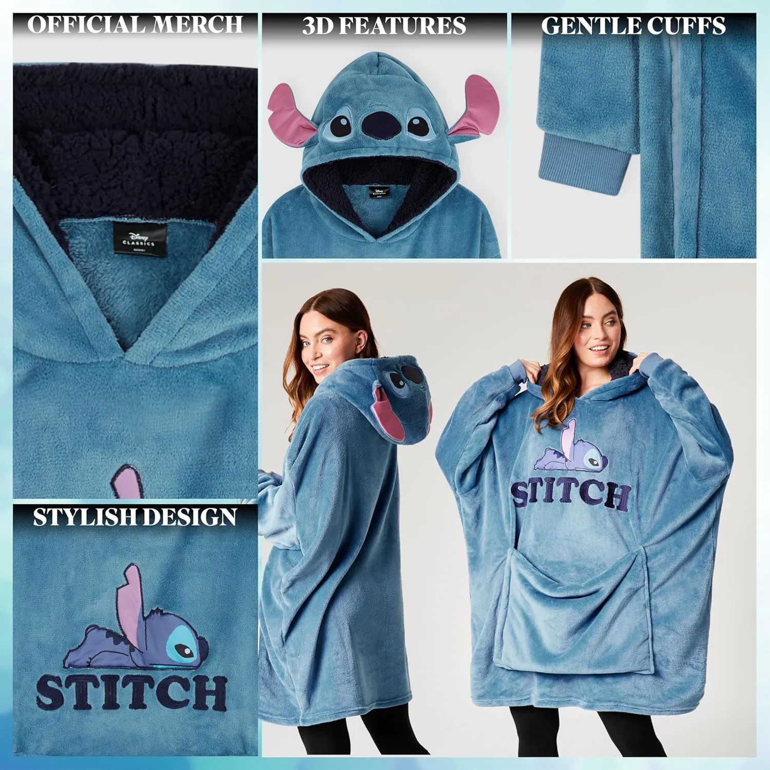 Disney Stitch Blanket Hoodie - Adults 2 in 1 Oversized Fleece Hoodie Baby Yoda Minnie Mouse - Stitch Gifts