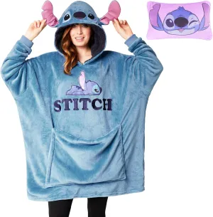 Disney Stitch Blanket Hoodie - Adults 2 in 1 Oversized Fleece Hoodie Baby Yoda Minnie Mouse - Stitch Gifts
