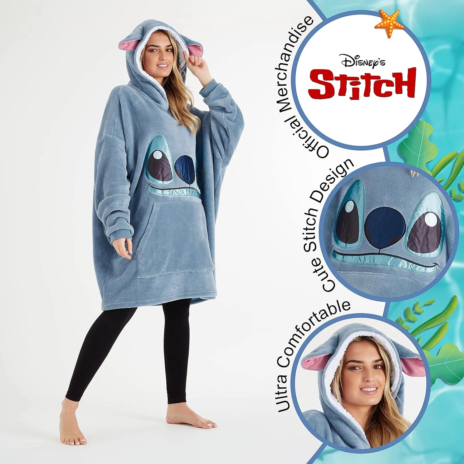 Disney Stitch Blanket Hoodie for Women Warm Fleece Wearable Blanket Stitch Gifts