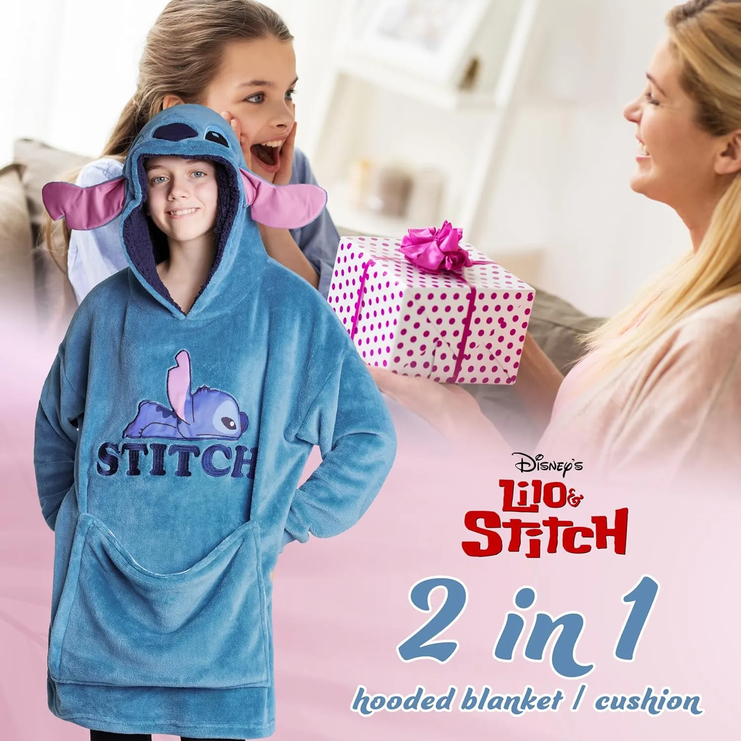 Disney Stitch Girls Teenagers Fleece Hoodie - Hoodie Blanket 2 in 1 Oversized One Size Girls Gifts