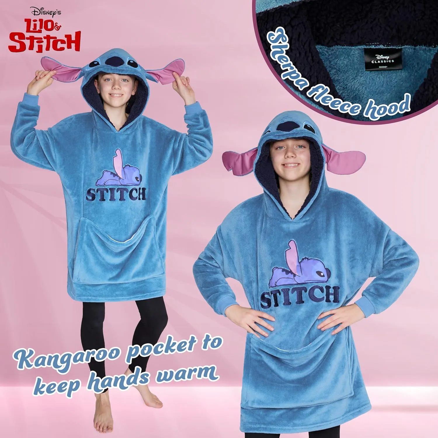 Disney Stitch Girls Teenagers Fleece Hoodie - Hoodie Blanket 2 in 1 Oversized One Size Girls Gifts
