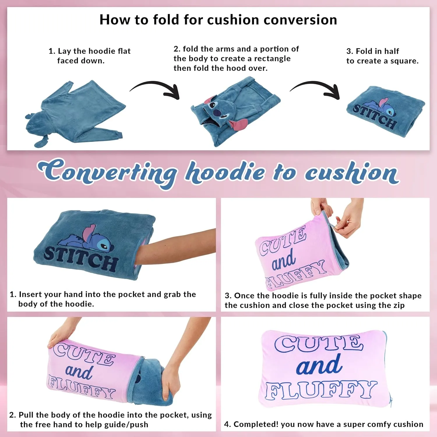 Disney Stitch Girls Teenagers Fleece Hoodie - Hoodie Blanket 2 in 1 Oversized One Size Girls Gifts