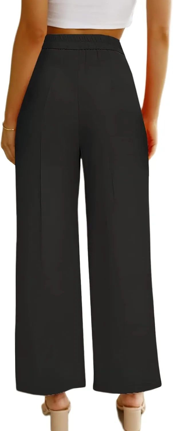 ebossy Women's High Waist Straight Wide Leg Pants Long Formal Trouser with Pockets