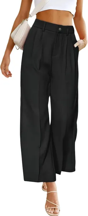 ebossy Women's High Waist Straight Wide Leg Pants Long Formal Trouser with Pockets